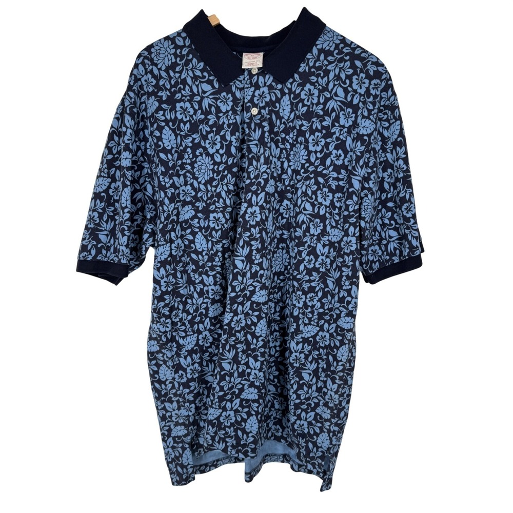 Brooks Brothers Mens Tropical Floral Performance Polo Shirt XL Blue Short Sleeve